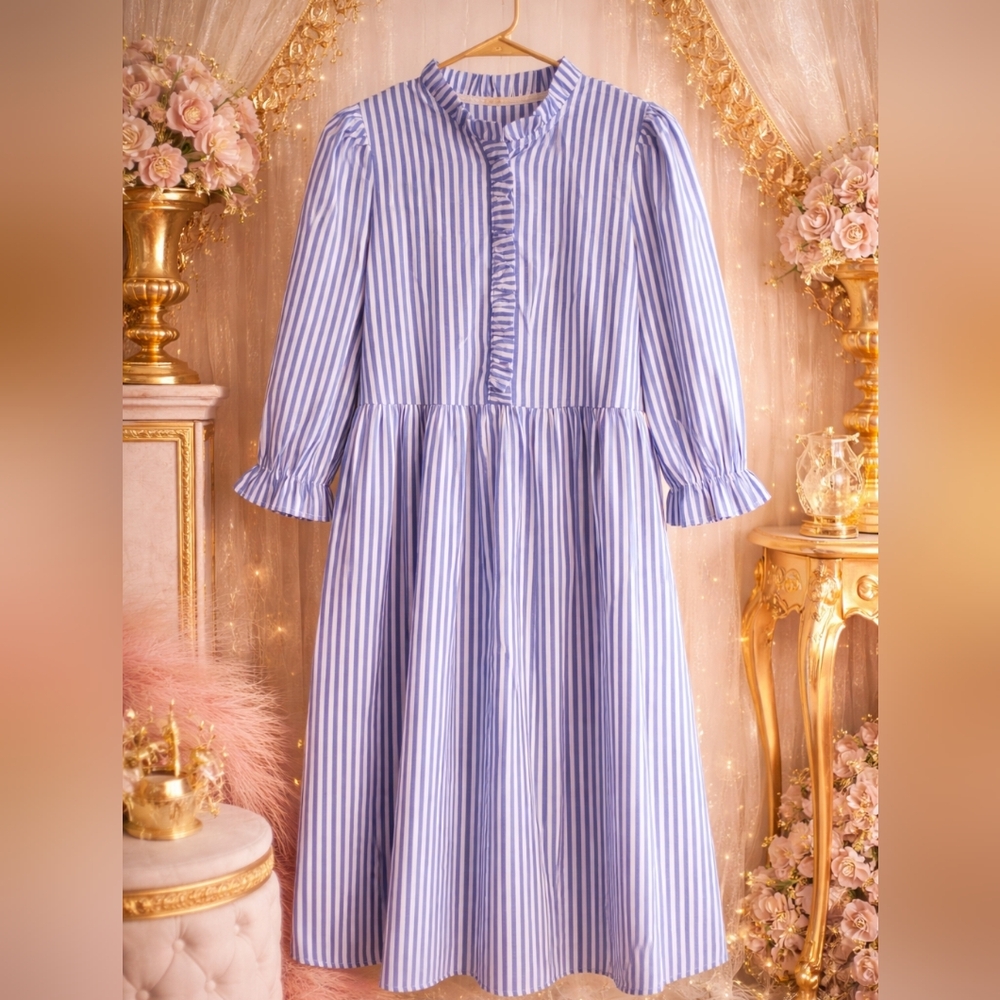 NWOT Boutique Small Blue/white Striped Midi Dress